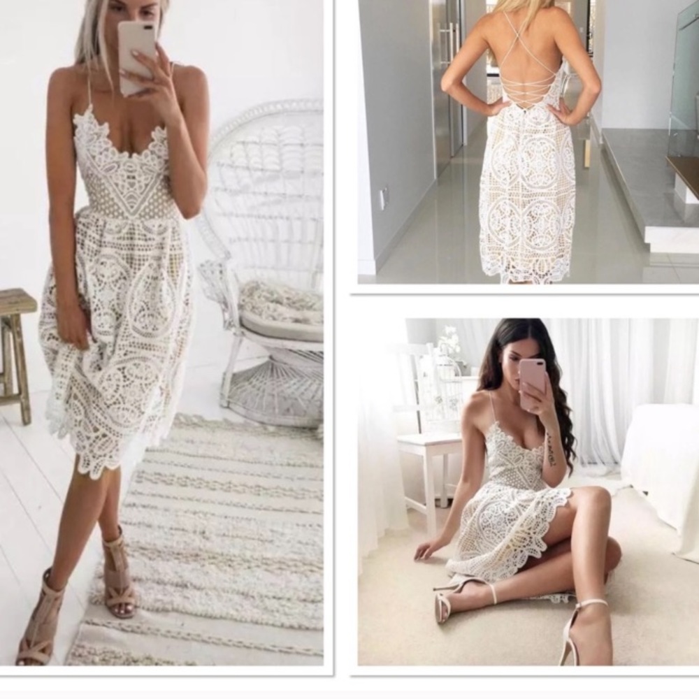 White lace dress with tie back